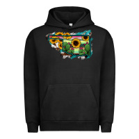 Pigment Black Oklahoma Map Sunflower Cactus Serape Urban Hoodie - RanaPortraitStore