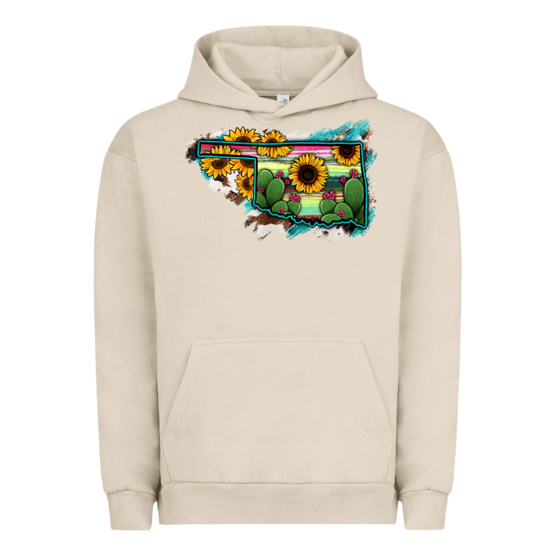 Oklahoma Map Sunflower Cactus Serape Urban Hoodie by RanaPortraitStore | Teevron