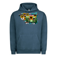 Pigment Midnight Navy Oklahoma Map Sunflower Cactus Serape Urban Hoodie - RanaPortraitStore