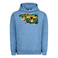 Pigment Pebble Blue Oklahoma Map Sunflower Cactus Serape Urban Hoodie - RanaPortraitStore