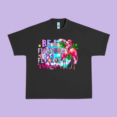 Bea Flamingo In A Flock Of Pigeons Urban Heavy Tee Designed By Cowhidedigitalart