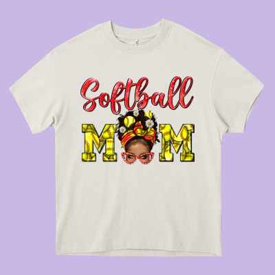 Softball Mom  And Afro Messybun Mom Bbs Heavy Core Tee Designed By Bundleandbundleshop