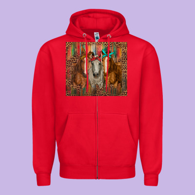 Western Horses With Bandanas Zipper Hoodie Designed By Ranaportraitstore