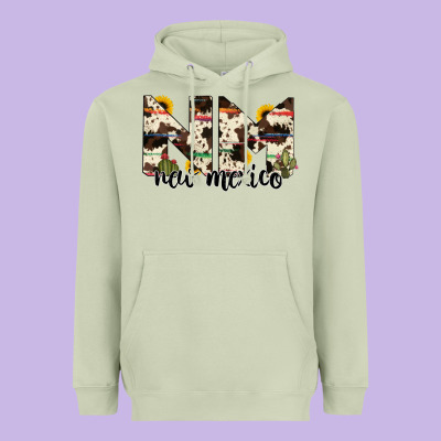 New Mexico State Cowhide Serape Cactus Heavyweight Hoodie Designed By Ranaportraitstore