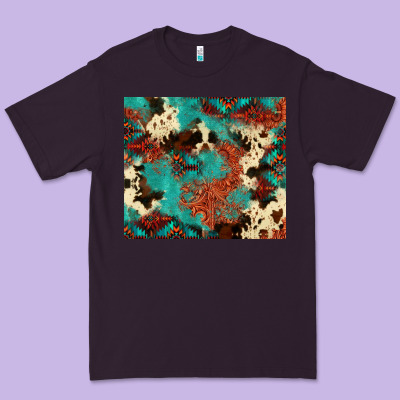 Serape Turquoise Glitter Cowhide  Tooled Leather  Tumbler Premium Tee Designed By Fadigitalartstudio