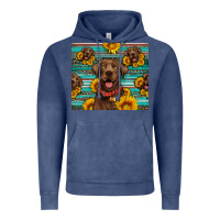 Vintage Denim Chocolate Labrador with sunflowers western Vintage Hoodie - Artiststas