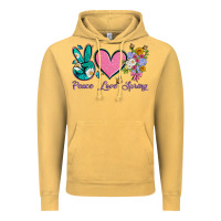 Vintage Mustard peace love springwith flowers and butterfly Vintage Hoodie - Artiststas