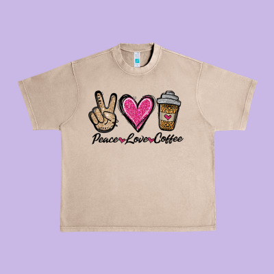 Peace Love Coffee Urban Heavy Tee Designed By Jasminsmagicworld