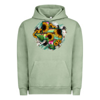 Pigment Oil Green Texas Map Sunflower Cactus Serape Urban Hoodie - RanaPortraitStore