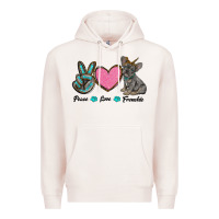 Pale Pink peace love frenchie Premium Hoodie - RanaPortraitStore