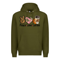 Army Green peace love coffee Premium Hoodie - BarkalooDesign