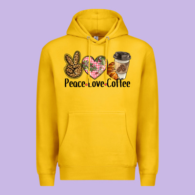 Peace Love Coffee Premium Hoodie Designed By Barkaloodesign