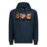 Navy peace love coffee Premium Hoodie - BarkalooDesign