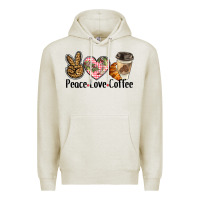 Oatmeal Heather peace love coffee Premium Hoodie - BarkalooDesign