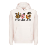 Pale Pink peace love coffee Premium Hoodie - BarkalooDesign