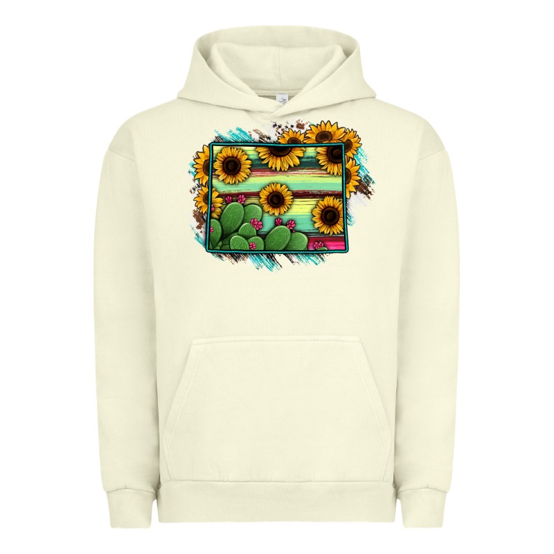 Wyoming Map Sunflower Cactus Serape Urban Hoodie by RanaPortraitStore | Teevron
