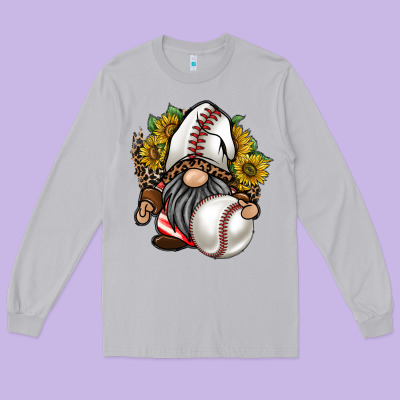 Baseball Gnome Long Sleeve Tee Designed By Racoondesign