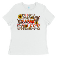 White Busy Raising Ballers Ladies Tee - CowhideDigitalArt