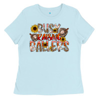 Baby Blue Busy Raising Ballers Ladies Tee - CowhideDigitalArt