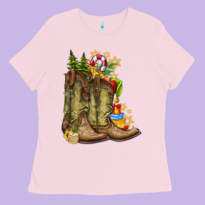 Christmas Boots Ladies Tee Designed By Cowhidedigitalart
