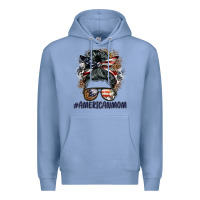 Colony Blue americanmom messy bun Premium Hoodie - BarkalooDesign