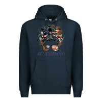 Navy americanmom messy bun Premium Hoodie - BarkalooDesign