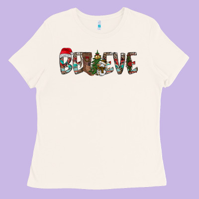 Believe Christmas Ladies Tee Designed By Cowhidedigitalart