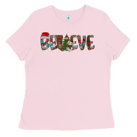 Bubblegum Pink Believe Christmas Ladies Tee - CowhideDigitalArt