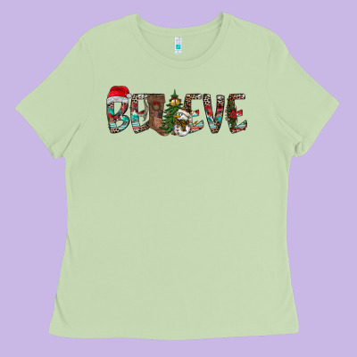 Believe Christmas Ladies Tee Designed By Cowhidedigitalart
