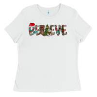 White Believe Christmas Ladies Tee - CowhideDigitalArt