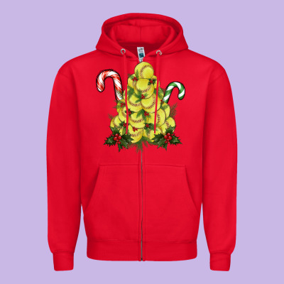Softball Christmas Tree Zipper Hoodie Designed By Ranaportraitstore