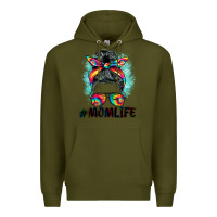 Army Green tie dye momlife messy bun Premium Hoodie - BarkalooDesign