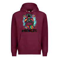 Burgundy tie dye momlife messy bun Premium Hoodie - BarkalooDesign