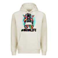 Oatmeal Heather tie dye momlife messy bun Premium Hoodie - BarkalooDesign