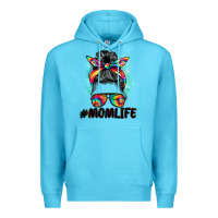 Ocean Blue tie dye momlife messy bun Premium Hoodie - BarkalooDesign
