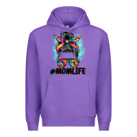 Purple tie dye momlife messy bun Premium Hoodie - BarkalooDesign