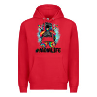 Red tie dye momlife messy bun Premium Hoodie - BarkalooDesign