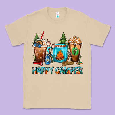 Happy Camper Coffee Cups Classic Tee Designed By Fadigitalartstudio