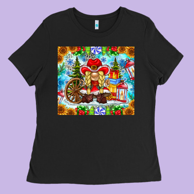 Christmas Cowboy Gnome Ladies Tee Designed By Cowhidedigitalart