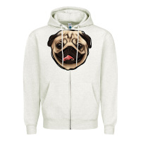 Oatmeal Heather pug Zipper Hoodie - Jasminsmagicworld