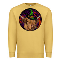 Antique Gold halloween highland cow round Premium Sweatshirt - RanaPortraitStore