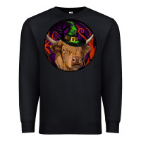 Black halloween highland cow round Premium Sweatshirt - RanaPortraitStore