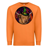 Halloween Highland Cow Round Premium Sweatshirt | Teevron
