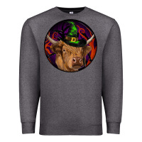 Charcoal Heather halloween highland cow round Premium Sweatshirt - RanaPortraitStore