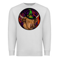 Dove Grey halloween highland cow round Premium Sweatshirt - RanaPortraitStore