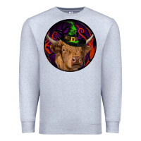 Heather Grey halloween highland cow round Premium Sweatshirt - RanaPortraitStore