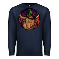 Navy halloween highland cow round Premium Sweatshirt - RanaPortraitStore