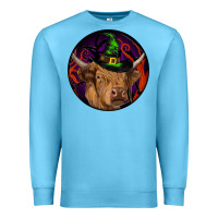 Ocean Blue halloween highland cow round Premium Sweatshirt - RanaPortraitStore