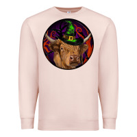 Pale Pink halloween highland cow round Premium Sweatshirt - RanaPortraitStore