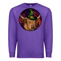 Purple halloween highland cow round Premium Sweatshirt - RanaPortraitStore